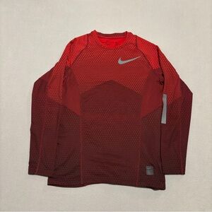 Nike Pro Hyperwarm Shirt Mens Large Red Geometric Gym Athletic Outdoor Layer‎